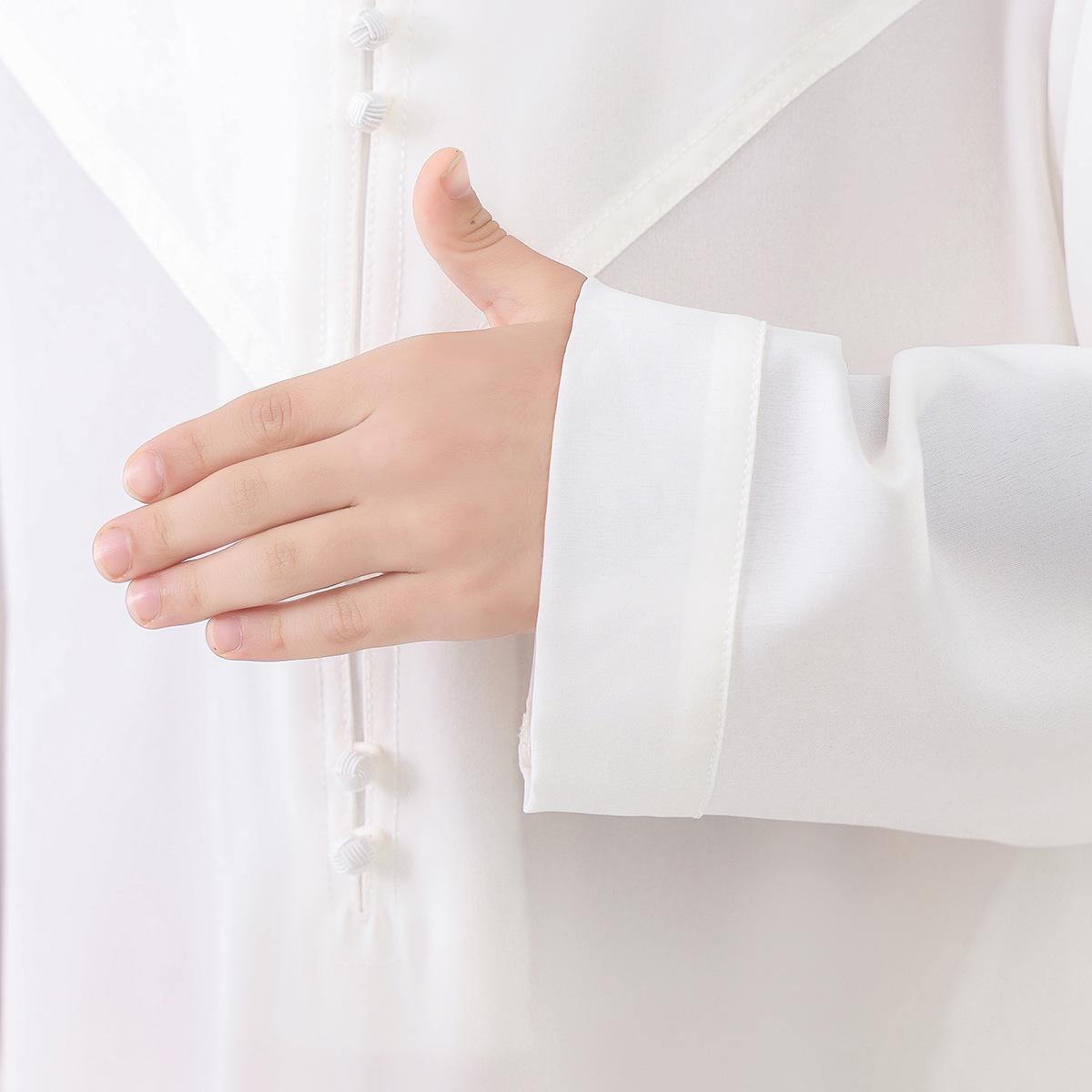 Boys' Solid-Color Buttoned Robe - Polyester-Blend Fabric for Daily Casual Wear Long Sleeve Arabic Boys Thobe