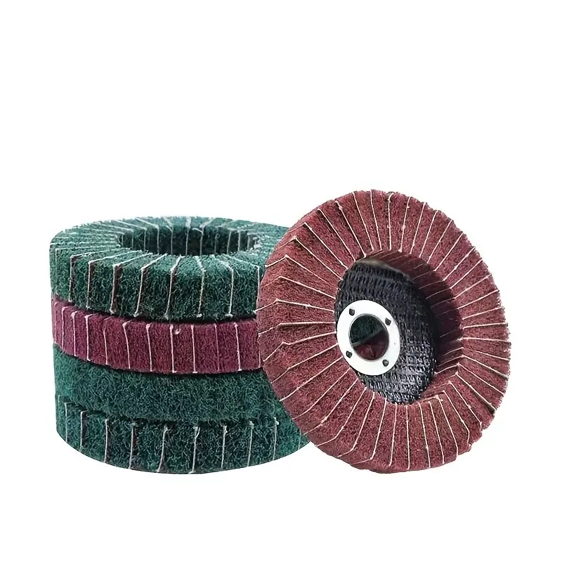 Set of 6 Mixed Nylon Fiber Polishing Wheels, 100mm/10.16cm, 120 Grit, Ideal for Metal and Wood Polishing, Suitable for Angle Grinders