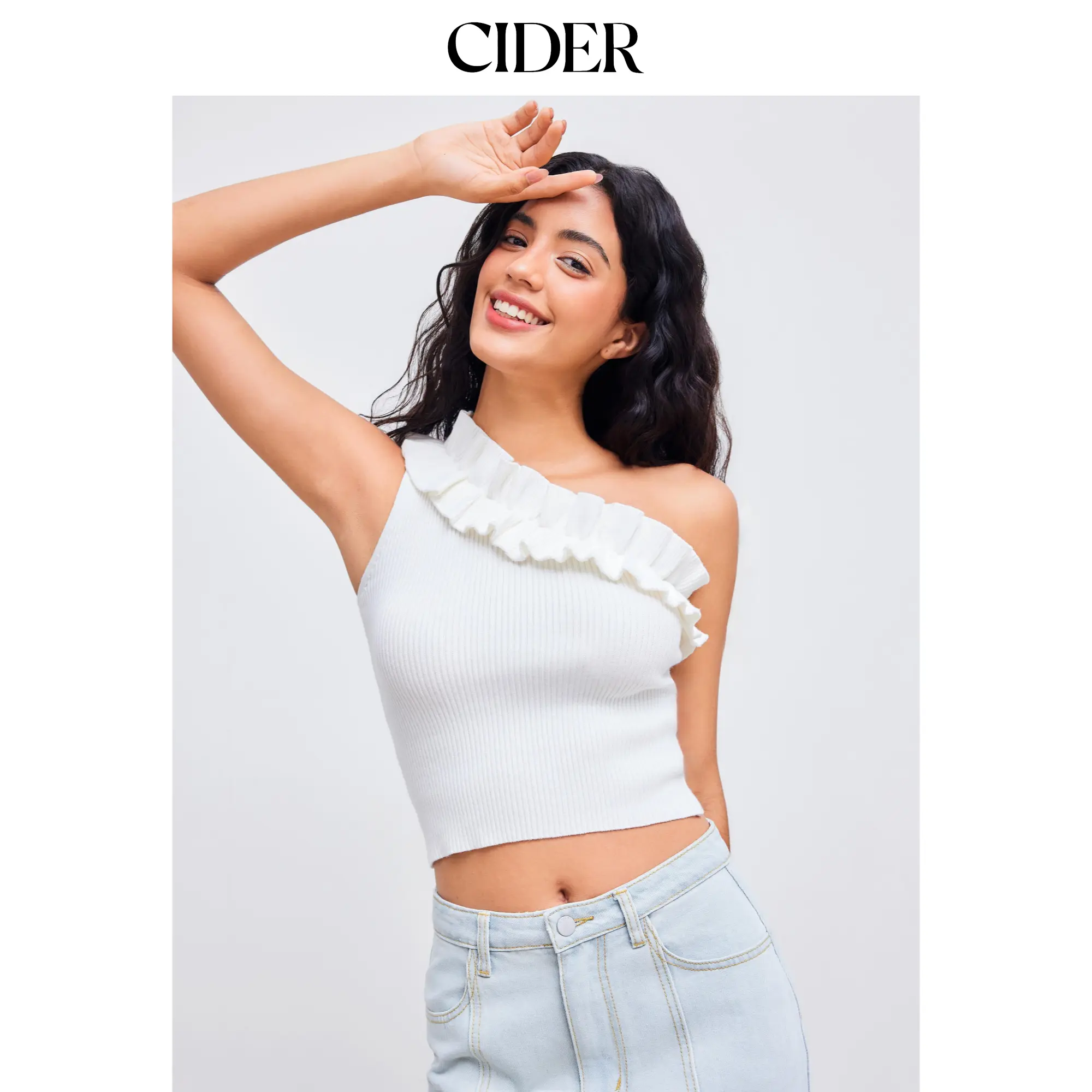Cider [size 2-10] Knit Asymmetrical Neck Solid Lettuce Trim Crop Tank Top SummerWins SummerFinds