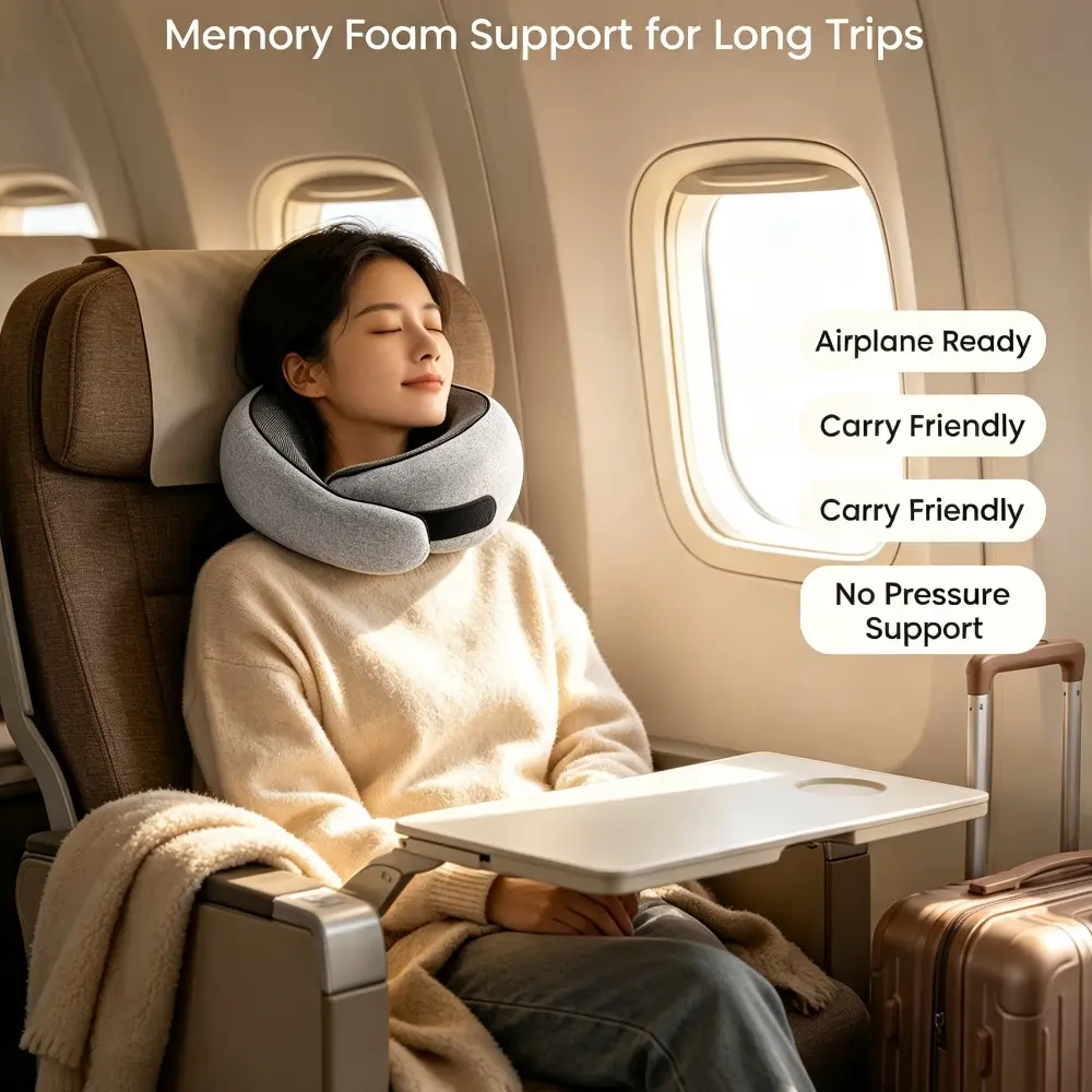 Cute snail portable neck pillow crafted with slow rebound memory foam to fit neck contours perfectly. Comes with storage pouch for portability, ideal for trains, flights, car rides and indoor napping