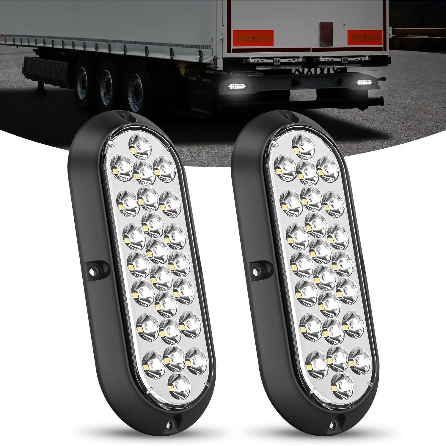 Nilight 6-Inch Oval 12V Compatible Backup Reverse Tail Lights, 2PCS White 24LED Surface Mount Marker Lights, IP67 Waterproof Sealed for RV, Camper, Truck, Backup Reverse Light