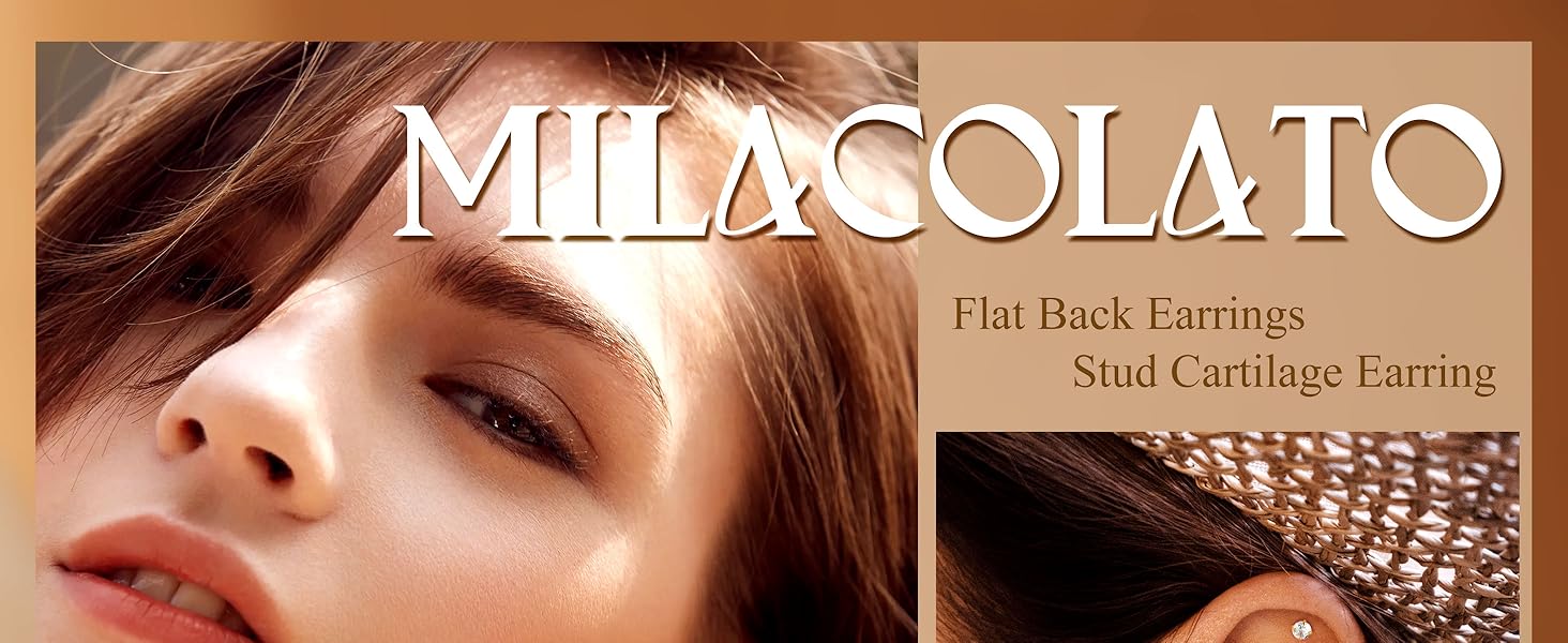 MILACOLATO Hypoallergenic Flat Back Earrings Gold Cartilage Earring Sets for Multiple Piercing 20G Surgical Stainless Steel Earrings for Women Trendy Earring Stacks Small Hoop Flatback Stud Earrings SpringStatements