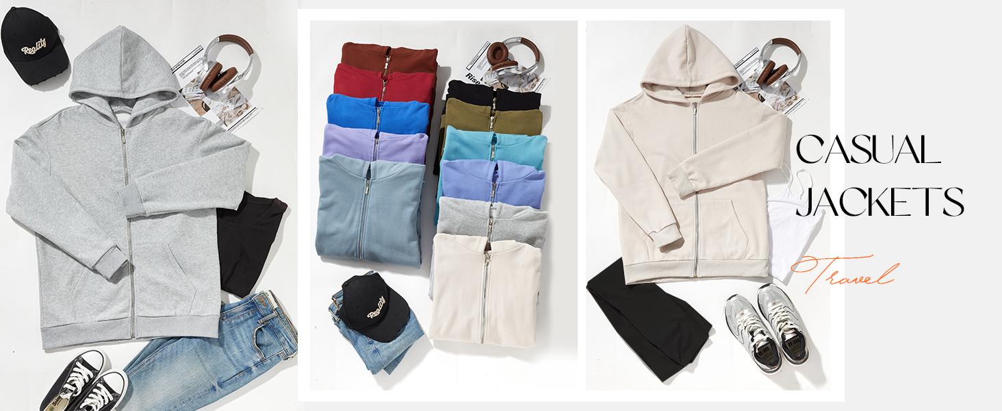 Yousify Women Casual Full Zip Up Plush Hoodie Comfy Loose Solid Sweatshirt Long Sleeve Jacket with Pockets