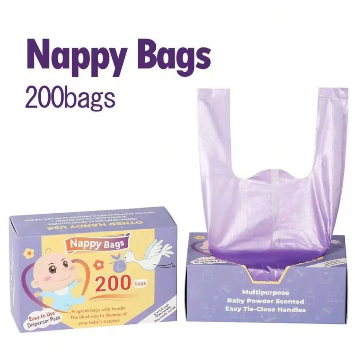 200pcs Scented Diaper Disposal Bags, Thickened Vest-Style Portable Trash Bags, Diaper Waste Bags for Easy Cleanup, Convenient Nappy Storage, Garbage Bags