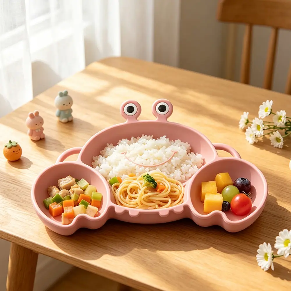 Crayfish Shape Silicone Plate with Suction Cup Base, Durable Food Grade Material, Perfect for Home Use, Unique Design for Everyday Meals