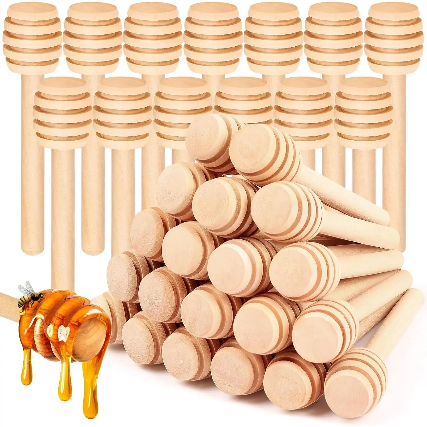 30 PCS Honey Dipper Sticks, 3 Inch Wooden Honeycomb Sticks, Mini Honey Stirrer Sticks for Honey Jar Dispense Drizzle Honey, Bridal Favors First Birthay Baby Shower Decor on Cakepops (30, 3 inch)