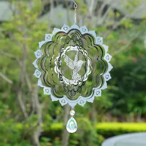 3D Wind Spinners Outdoor Flowing-Light Effect Metal Garden Decor, Highly Reflective Bird Deterrents for Outside, Mirrored Wind Sculptures to Scare Birds Away from Yard Patio Farm (Hummingbird-Silver)Wind Spinner Mandala 3D
