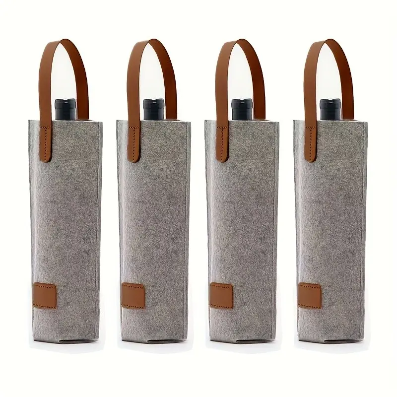 4 Piece Felt Wine Pouches, Portable Wine Gift Bags, Champagne Storage, Ideal for Car, Picnic, Camping, Party, Christmas, New Year Gifts
