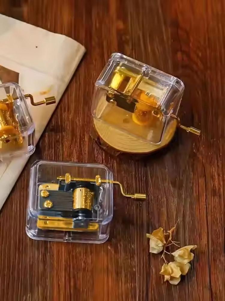 1PC Creative Gift Valentine'S Day Graduation Gift Gold-Plated Hand-Cranked Music Box Music Bell Music Box Movement