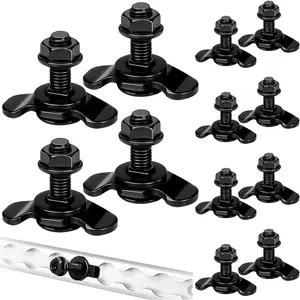Frienda 12 Pcs L Track Double Stud Lug M8 x 30mm Tie Down Mounting Bolts for Heavy Duty Anchor Points Threaded Stud Fittings Accessories for Rv ATV Truck Bed Trailer Cargo Control Rails Black