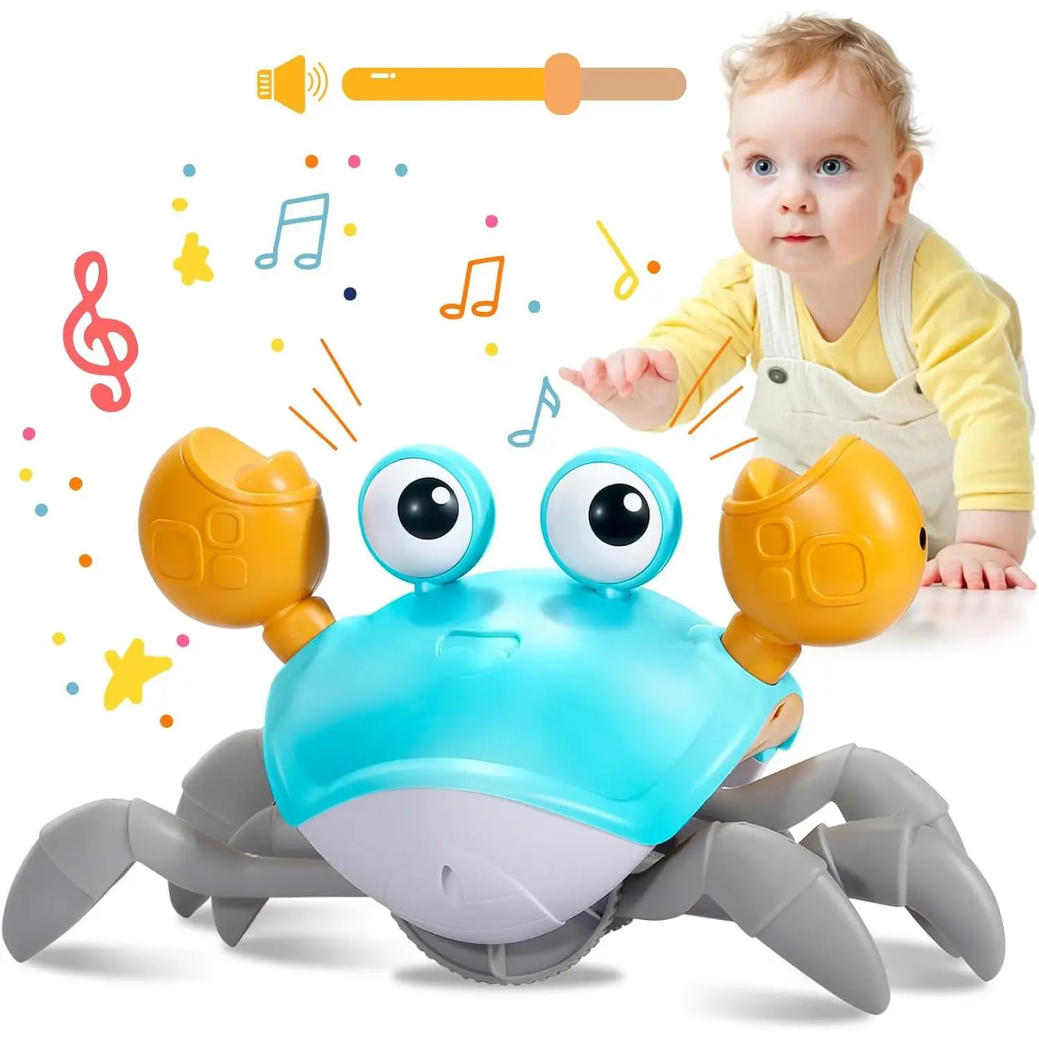 Crawling Crab Baby Toy, Musical Tummy Time Toys with LED Lights, Rechargeable Walking Crab for 0-6 6-12 Months, Infant Toys Dancing Crab Toy, Baby Boy 1st Birthday Gift(Jade Green)