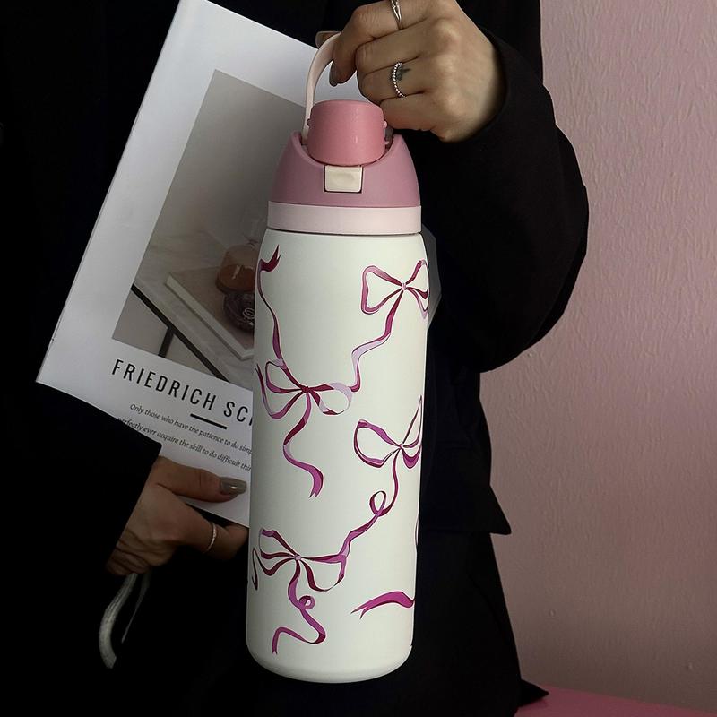 Butterfly Pattern Vacuum Flask, 1 Count 24oz-32oz-40oz Large Capacity Insulated Water Bottle with Straw, Drinking Cup for Home Office School, Leakproof Insulated Tumbler, Drinkware