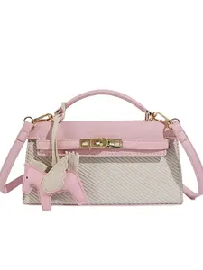 Women's Colorblock Synthetic Leather Mini Kelly Crossbody Bag, Embellished Shoulder Bag, Detachable Shoulder Strap, Elegant Horse Charm, Perfect for Dates & Daily Use