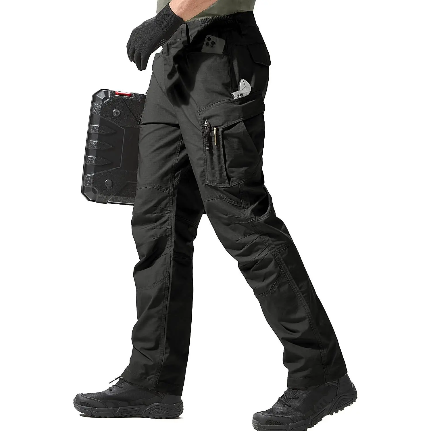 Men's Tactical Pants Water Resistant Ripstop Cargo Work Lightweight EDC Hiking Pants with Multi Pockets