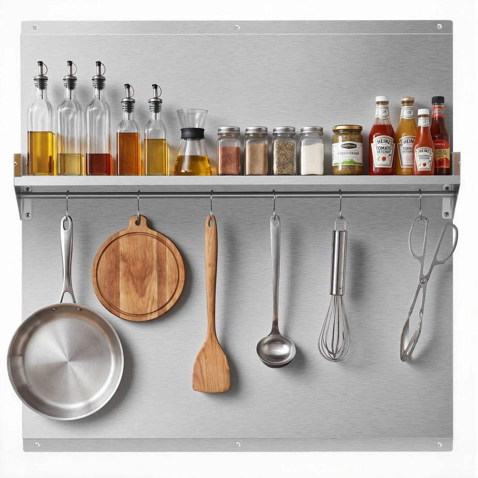VEVOR 30" x 30" Stainless Steel Backsplash for Stove, Ultra Flat Splatter Guard with Storage Shelf Hanging Rack, Wall Shield Range Hood Panel, Easy Clean, Pre-Drilled Holes for Easy Installation