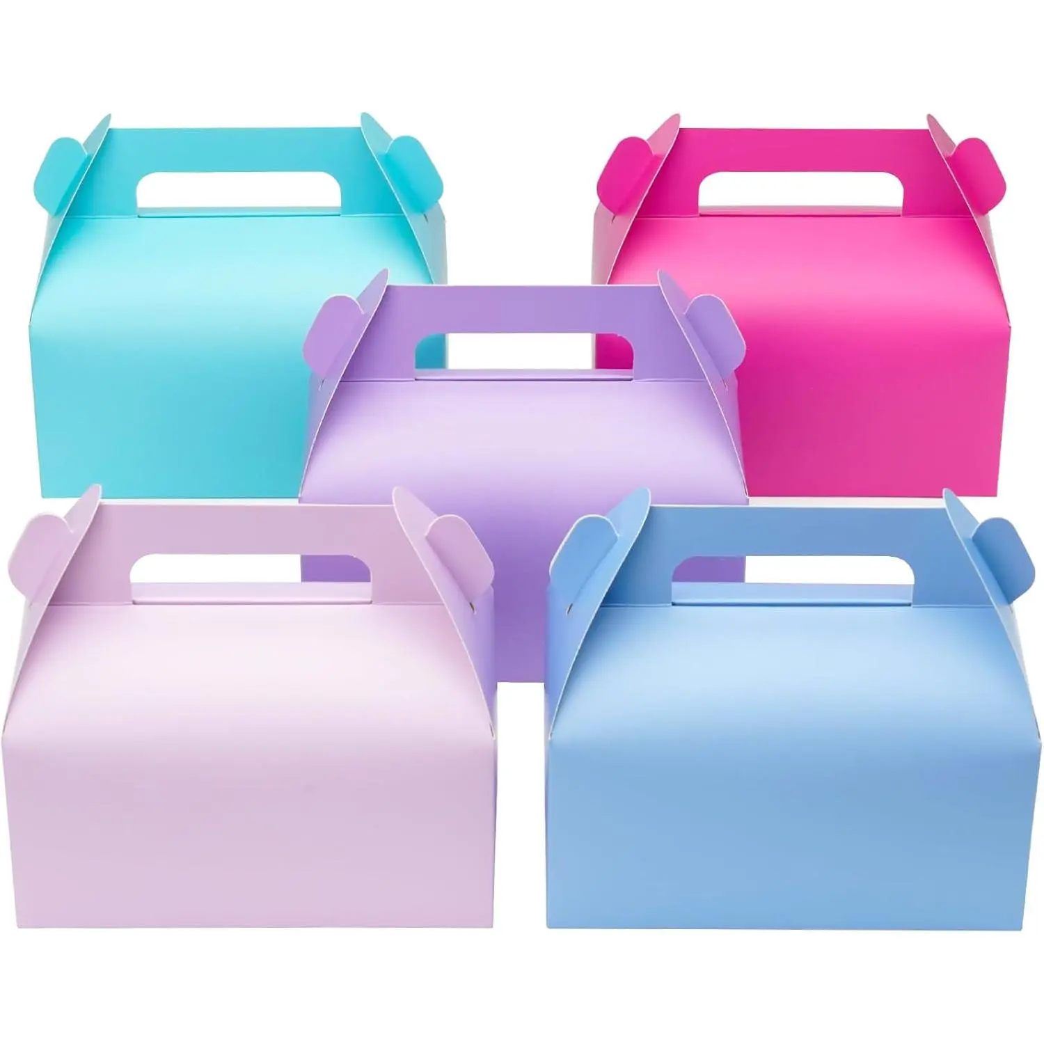 10 Pack Pastel Party Favor Bag Boxes, Gable  Boxes with Handles for Candies  Goodies Cookies, Ideal for Theme Birthday Party, Classroom Events, Valentine's Day, 6.5x3.5x3.5 Inches