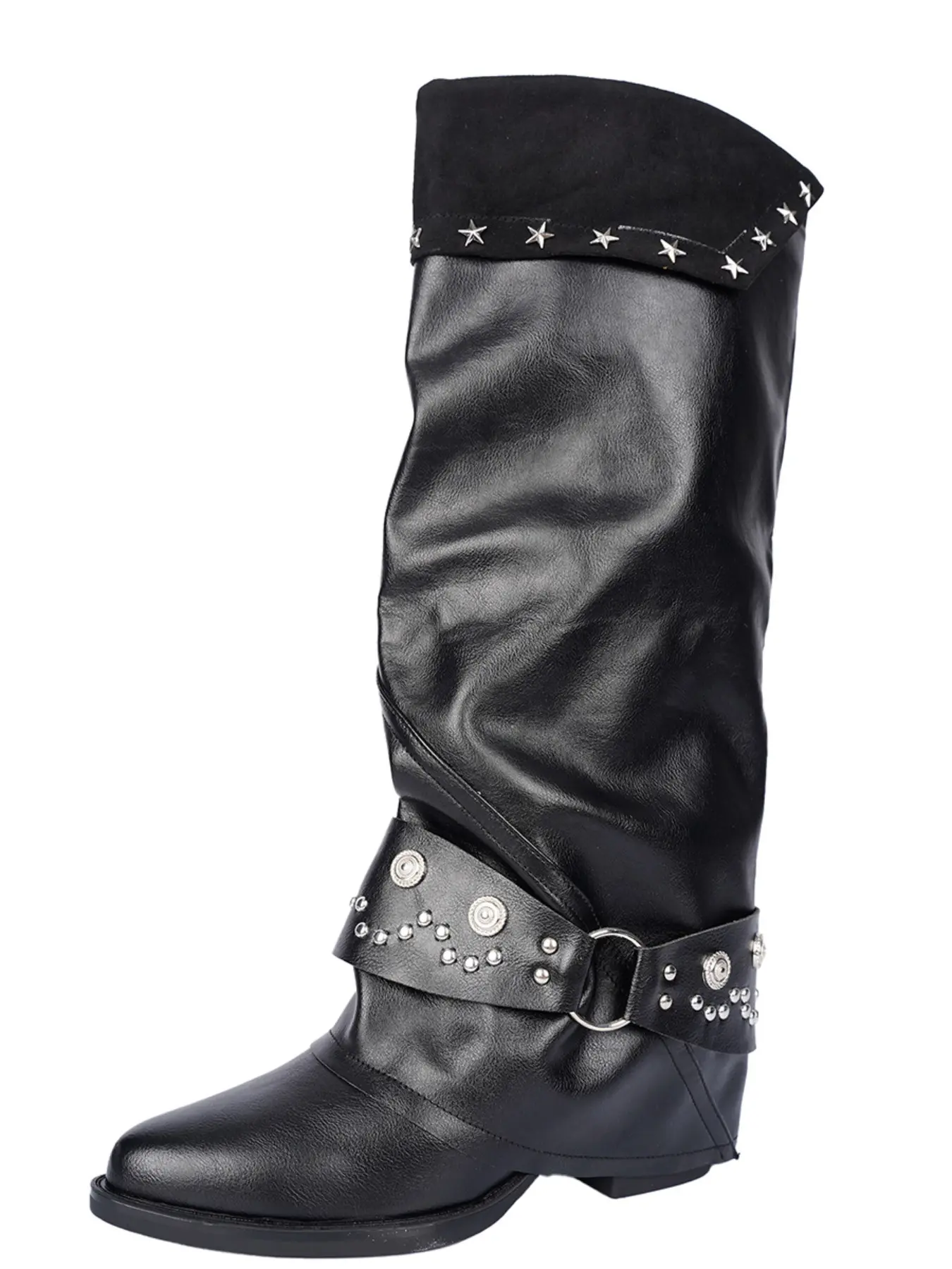 Women's Classic Comfortable Lightweight Pointed Toe Tall Boots, Vintage Slimming Thick Heel Below Knee Pant Boot