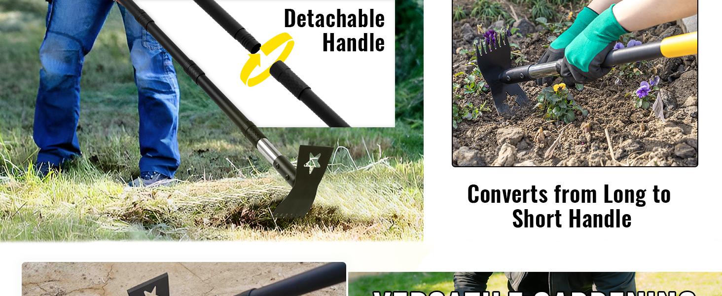 2-in-1 Manual Weeds Remover,Weed Puller Tool with Long Handle 68", Heavy Duty Weed Rake and Garden Hoe Combo, Stand Up Weeder Uprooting Weeding Pull Tool for Garden Yard Lawn Patio