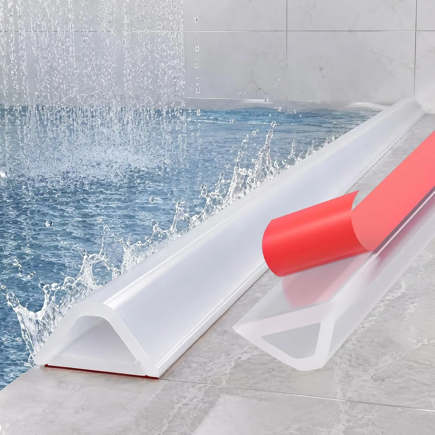 Shower Threshold Water Dam Barrier - 39" Collapsible Self-Adhesive  Water Stopper for Walk-in Shower, Wet & Dry Separation for Bathroom & Kitchen, ADA Accessible, Clear