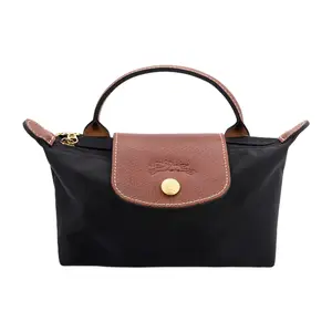 Longchamp Le Pliage 17 Mini Handbag for Women, Foldable Canvas with Leather Trim, Sleek Black