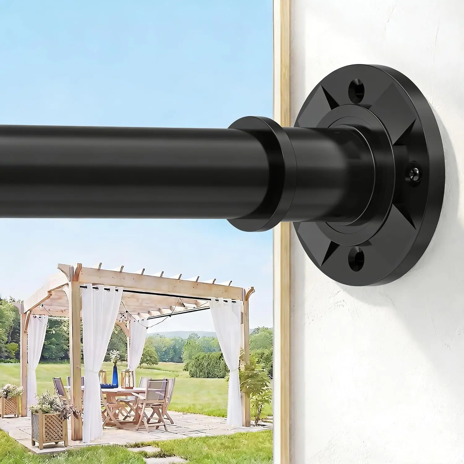 Adjustable No-Drilling Tension Rod, 31-112 in Rustproof Stainless Steel Pole, Heavy-Duty Black Anti-Slip Curtain Rod for Shower Curtain, Wall, Door, Window