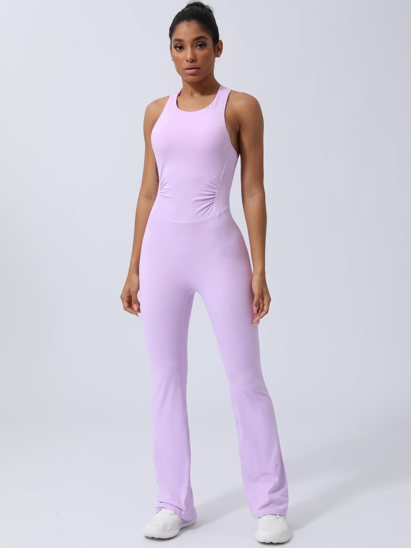 Women's Solid Criss Cross Backless Sports Jumpsuit, Casual Sporty Sleeveless Twist Jumpsuit for Yoga Gym Workout, Ladies Sportswear for All Seasons