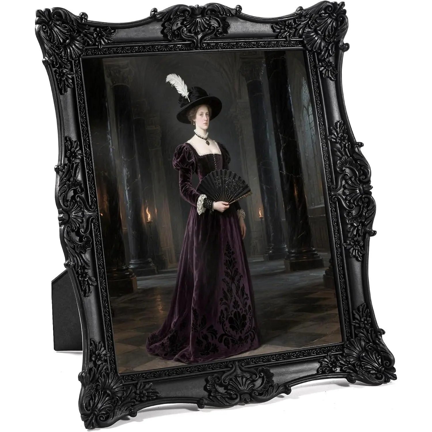 8x10 Vintage Black Ornate Resin Picture Frame, Hand-Crafted Textured Design with Easel & Hook for Tabletop & Wall Display, Retro Home DecorGift