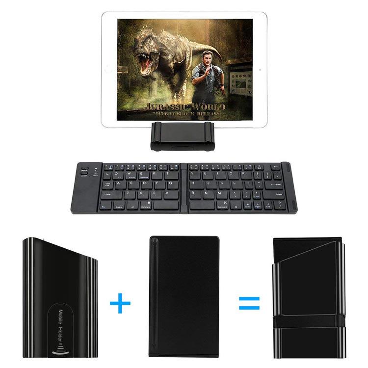 BKC158 Foldable Bluetooth Keyboard with Metal Bottom Case Portable Wireless Multi-Functional Business Gift for Mobile Phone Tablet