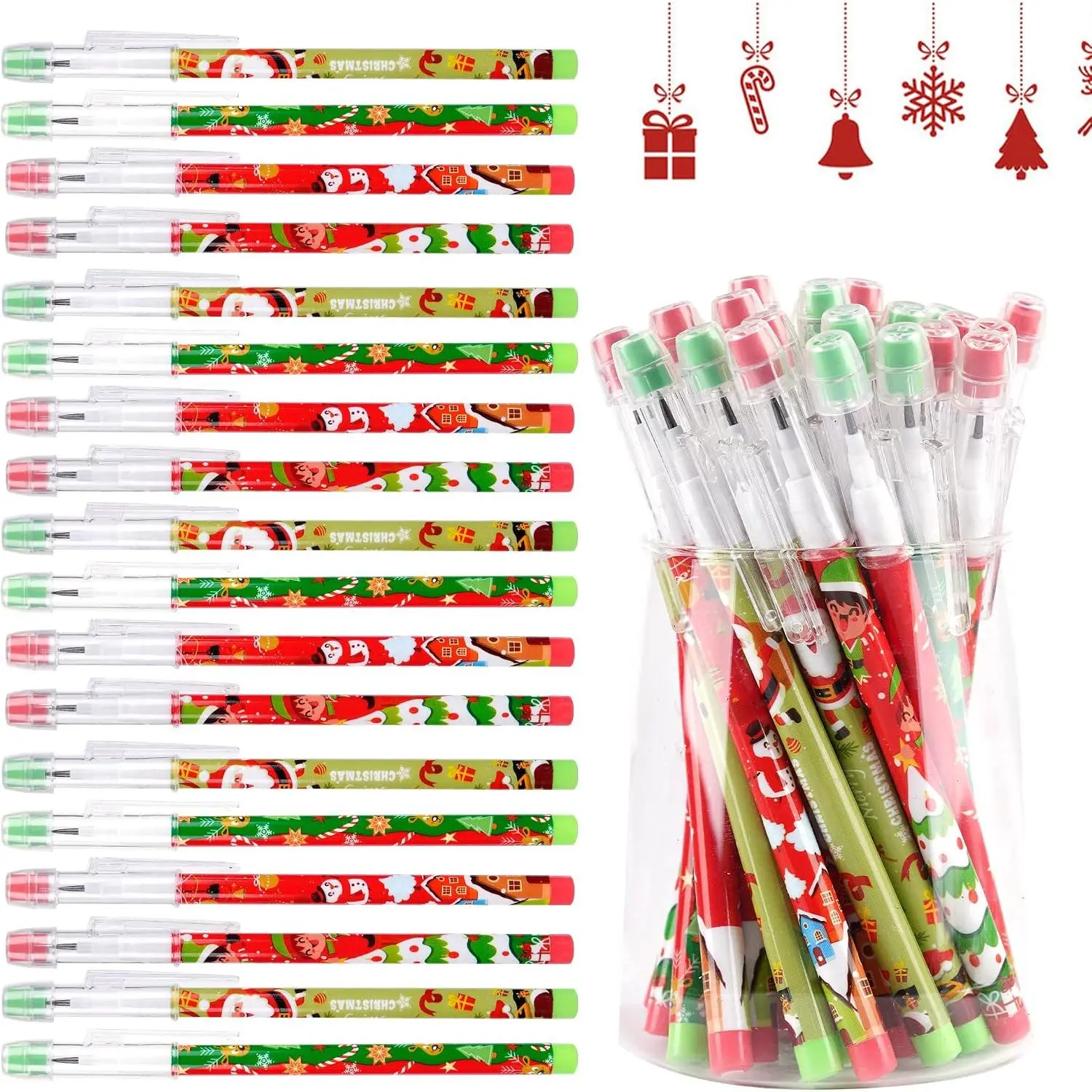48 count HB Pencils Kawaii Cute Multipoint Pencil Push Translucent Non Sharpening Stackable Pencils Pop Up Plastic Pencil for Classroom Rewards Carnival Prizes (Christmas)