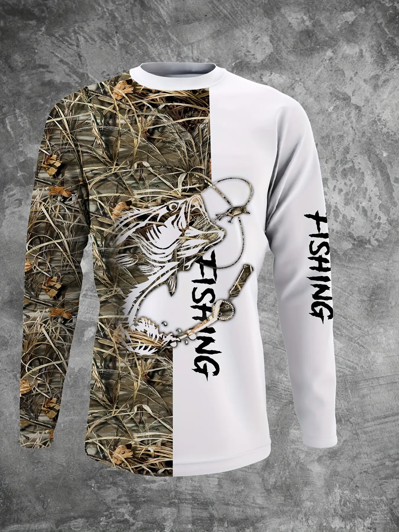 Men's Long Sleeve T-Shirt, 3D Fish Print Fishing Shirt, Street Style, Outdoor Fishing, Sun Protection, Comfortable Casual Top, Outdoor Fishing Wear, Outdoor Tops, Outdoor Fishing Clothing