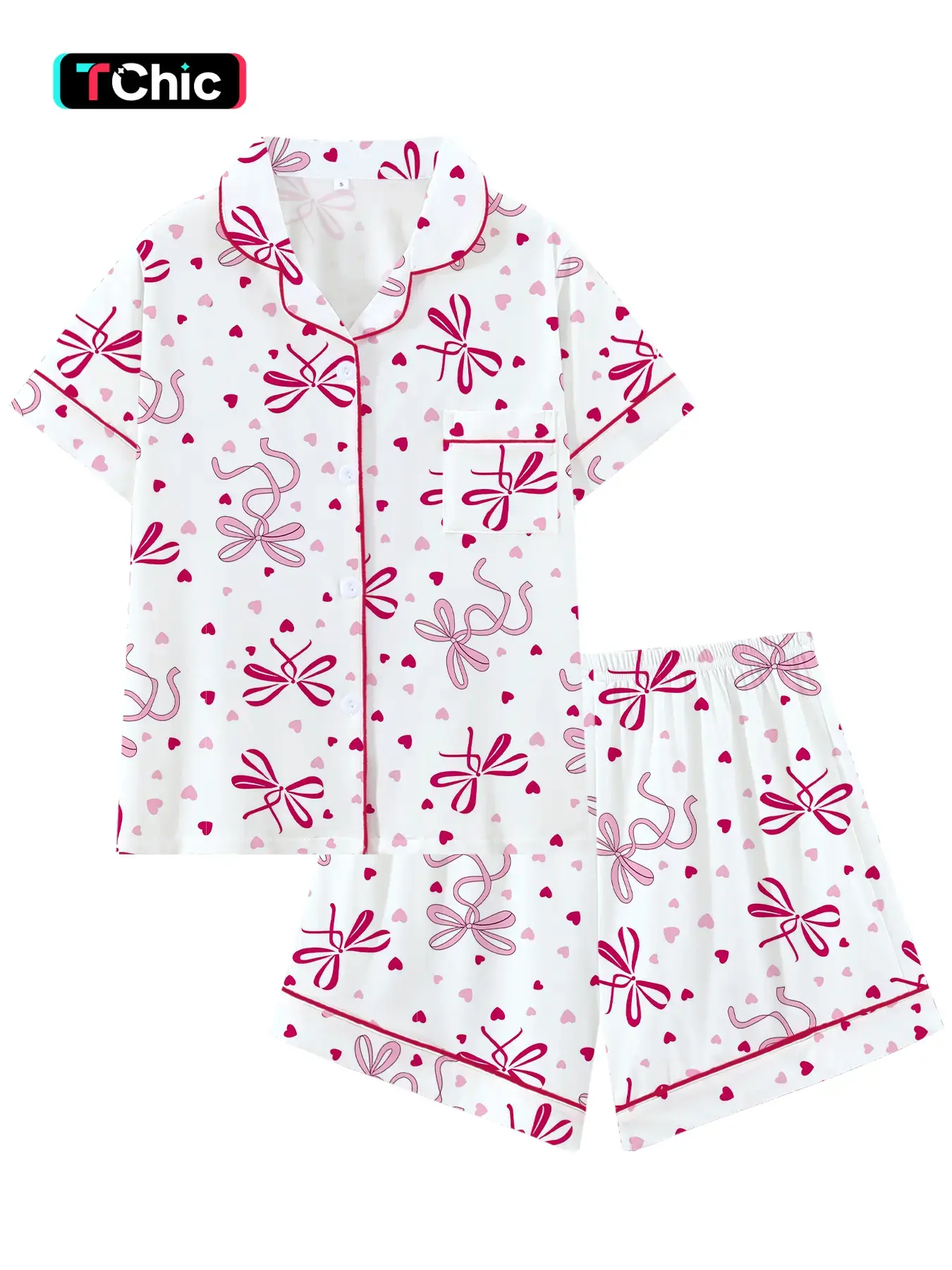 Cute Bow Collar Short Sleeve Pajama Set Pjs Pyjamas for Teen , Comfortable Casual Sleepwear Loungewear, All Seasons Loose Fit, Butterfly, Perfect Gift