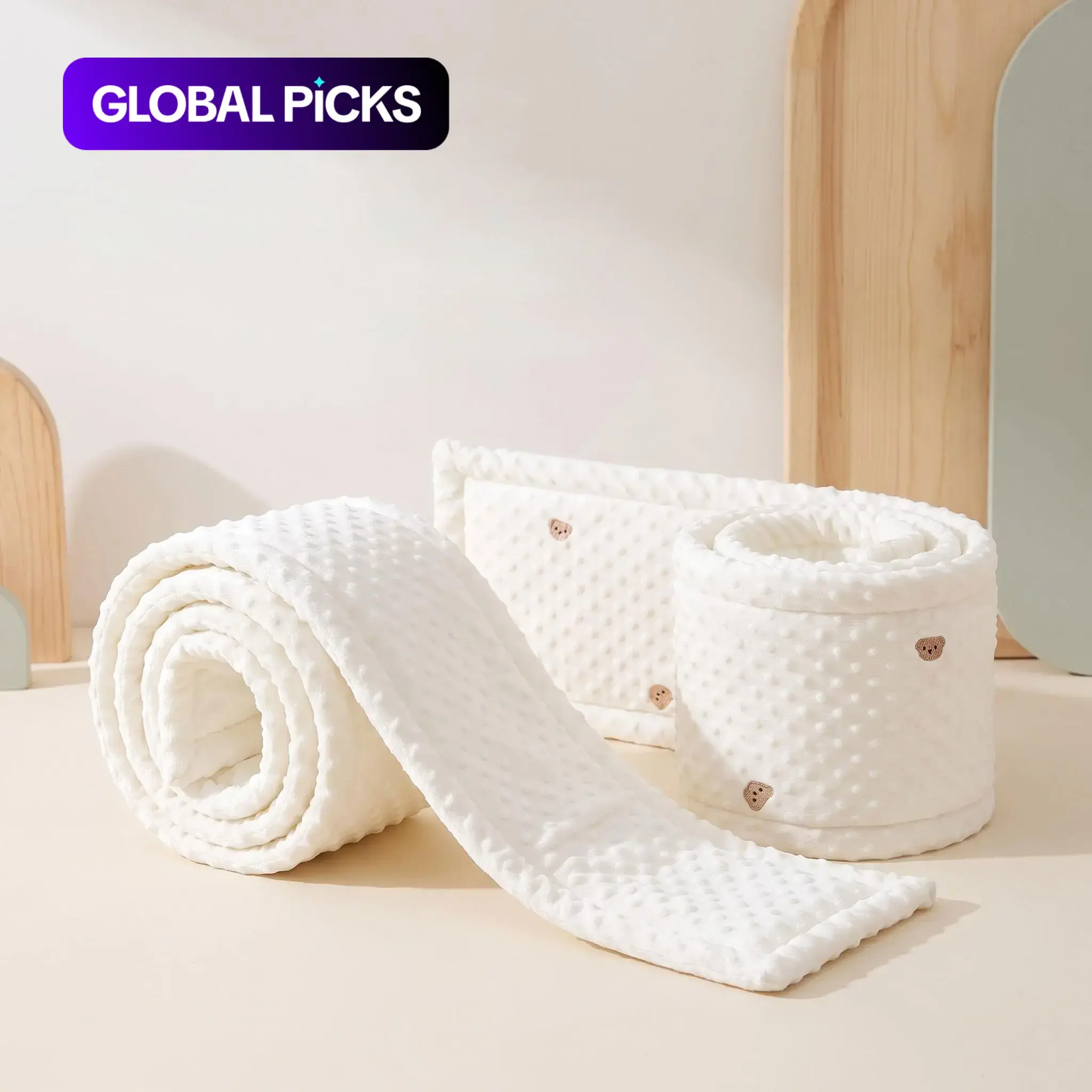 Cute Bear Embroidered Soft Cushion, Bed Rail Protector Strip, Bedside Collision Guard, Bed Edge Protector, Polyester Fiber Filling