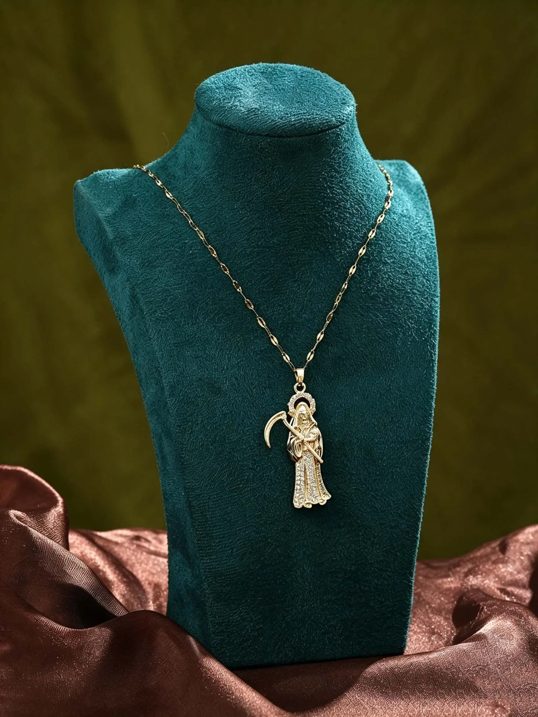 Demon Scythe Pendant Necklace with Rhinestones, Adjustable Chain, Hip-Hop Style, Perfect for Daily Wear and Gifting