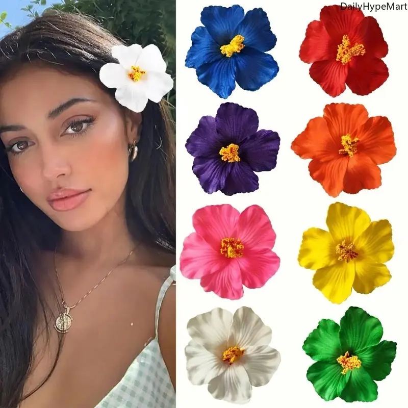8-Piece Hibiscus Flower Hair Clips, Boho Hawaiian Claw Clip Set for Thick Hair, Super Cute Fashion Hairpins for Styling, Hair Clips For Styling