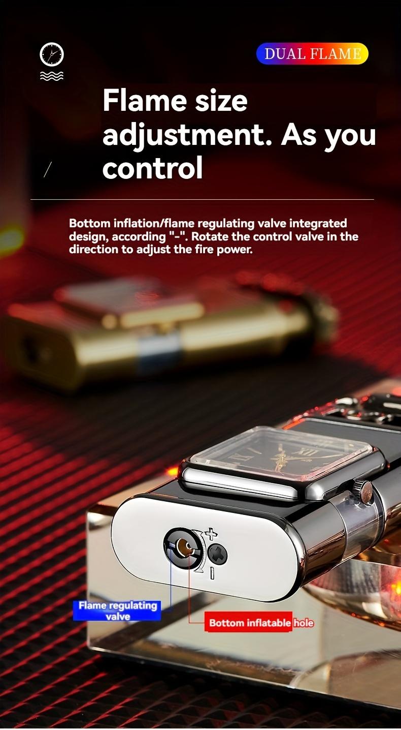 Double Flame Creative Windproof Torch Lighter Portable Lighter That Can Be Repeatedly Refilled With Butane Gas Retro Quartz Dial Torch Lighter Men's Gift Gift Box Packaging (Butane Gas Not Included)