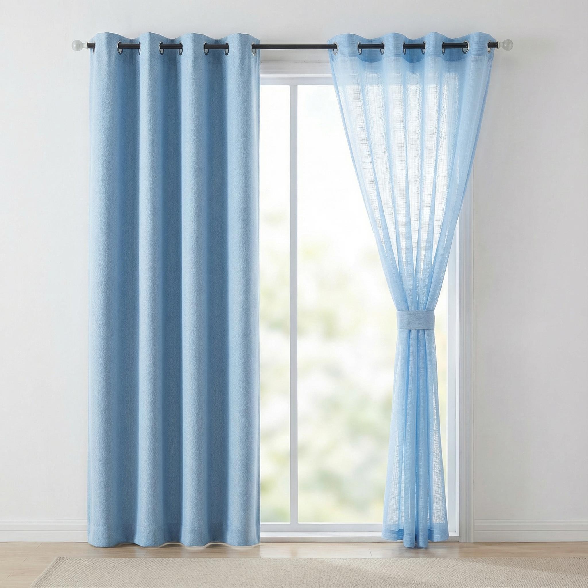 Cozy Curtain 4 Panels 52x84inch 2 panels are made of blackout fabric with a composite process, providing complete blackout effect. They are of high quality. The other 2 panels are mesh wide-mouth curtains in a loop style. L69 + L12