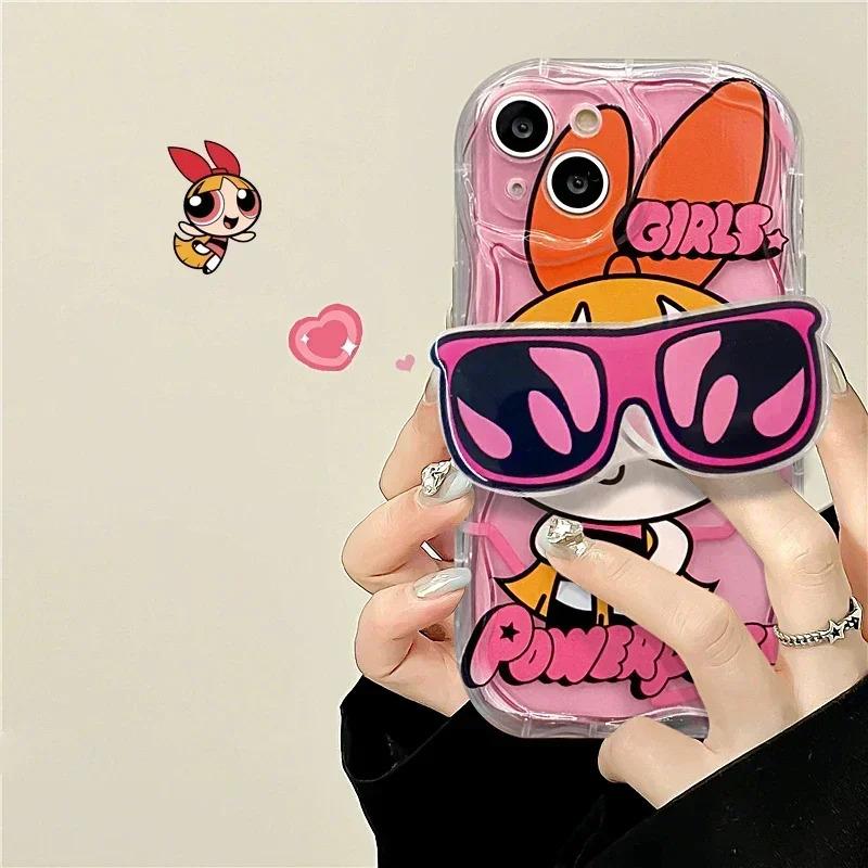 Glasses Bracket The P-Powerpuff Girls Wave Silicone Edge Case for iPhone 17 16 15 14 13 12 Mini 11 Pro Max XS X 8 7 Plus Cover