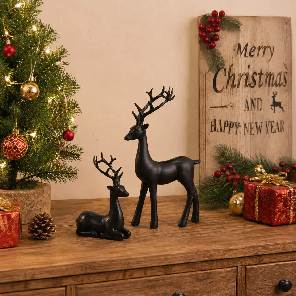2 Piece Nordic Deer Ornament Set, Resin Craft Decor for Entryway, Bar Cabinet, TV Stand, Bedroom, Dining Table, Christmas Gift, Decorative Ornaments