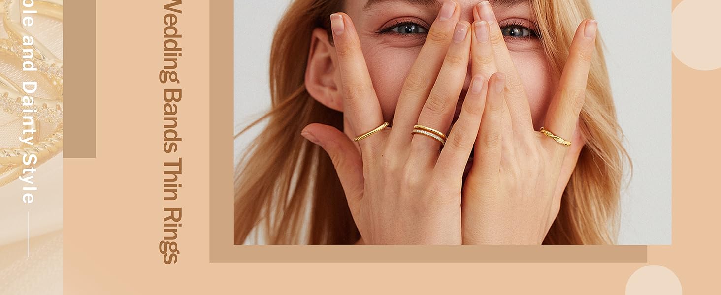Florideco Stackable Gold Rings for Women Non Tarnish Dainty 14K Gold Plated Stackable Thin Rings Cubic Zirconia Thumb Ring Set Trendy Statement Promise Wedding Bands Engagement Rings for Women Size 5-10