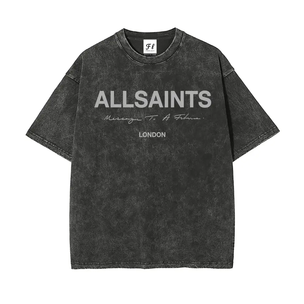 Men’s 100% Cotton Washed Streetwear Allsaints Graphic Print T-Shirt, Casual Short Sleeve Crew Neck Sports Style Tee, Soft Breathable Streetwear Top for Daily Wear, Travel, Outdoor Activities and Summer Casual Fashion