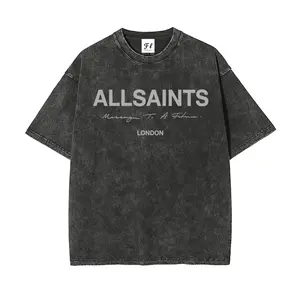 Men’s 100% Cotton Washed Streetwear Allsaints Graphic Print T-Shirt, Casual Short Sleeve Crew Neck Sports Style Tee, Soft Breathable Streetwear Top for Daily Wear, Travel, Outdoor Activities and Summer Casual Fashion