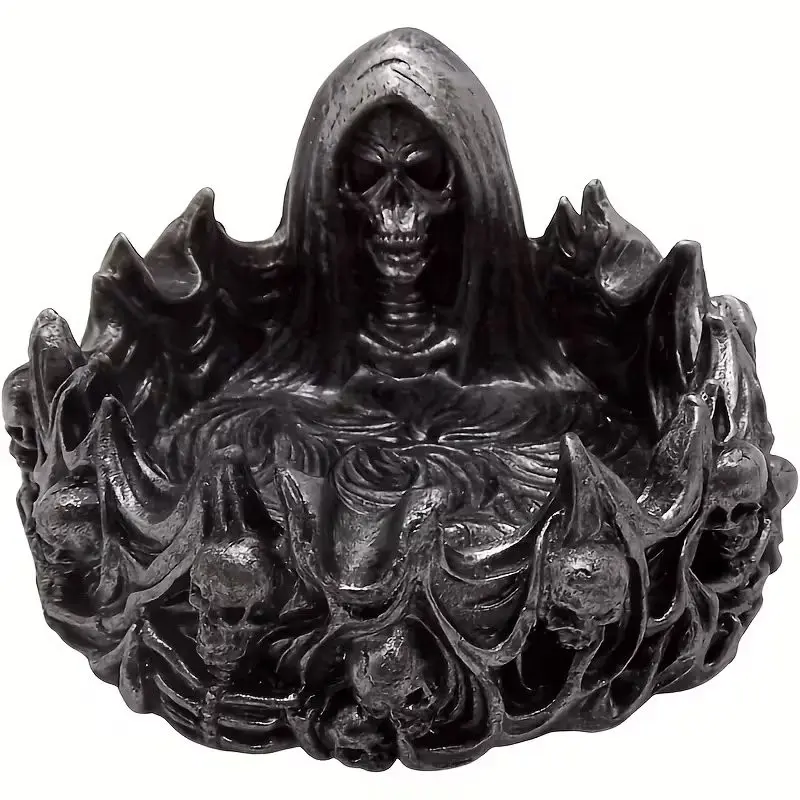 Gothic Skull Reaper Aschenbecher, Resin Halloween Decoration, Artistic High-End Ashtray, Durable, Suitable for Bar, Living Room, Bedroom, Garden