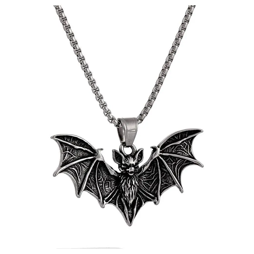Men's Stainless Steel Bat Vampire Pendant Necklace - Gothic Halloween JewelryGift