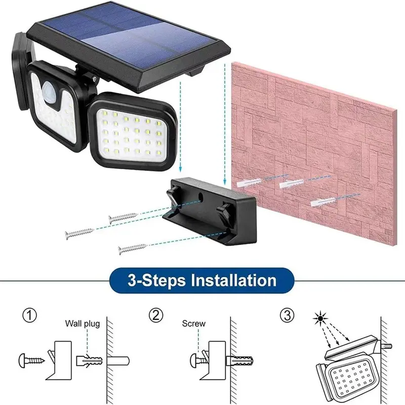 Solar-Powered Outdoor Wall Light, 3-Head Rotating Waterproof Motion-Sensor Light with 74 LEDs for Courtyard and Yard Use, Solar Lights For Outside, Outdoor Garden Lights #GLOBAL PICKS Solar-Powered Outdoor Wall Light, 3-Head Rotating Waterproof Motion-Sensor Light with 74 LEDs for Courtyard and Yard Use, Solar Lights For Outside, Outdoor Garden Lights #GLOBAL PICKS