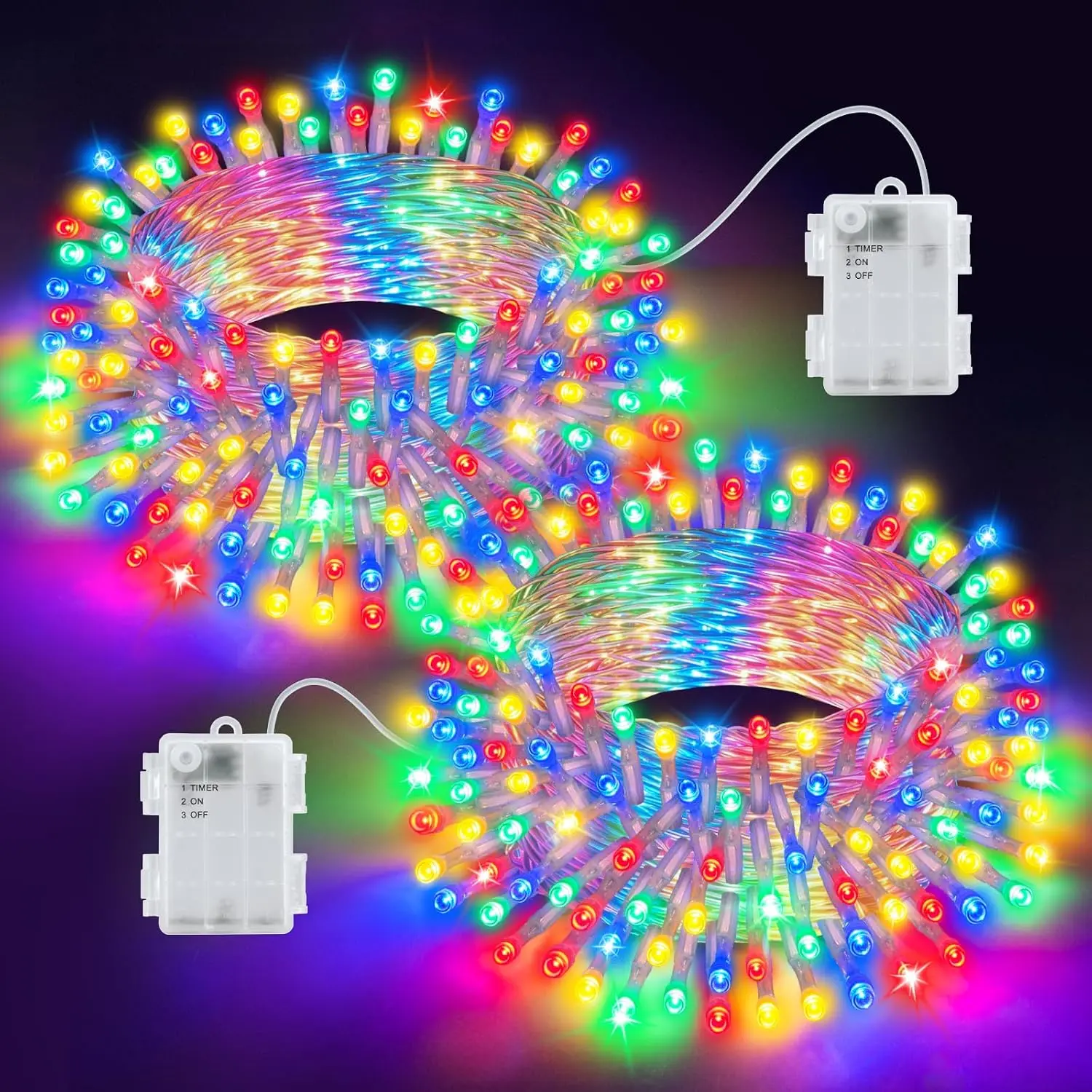 Christmas Lights Outdoor  Operated  100LED 33ft for Christmas Decorations 16.4Ft*2, 50LED*2  Indoor with Timer for Christmas Decor, Multicolor