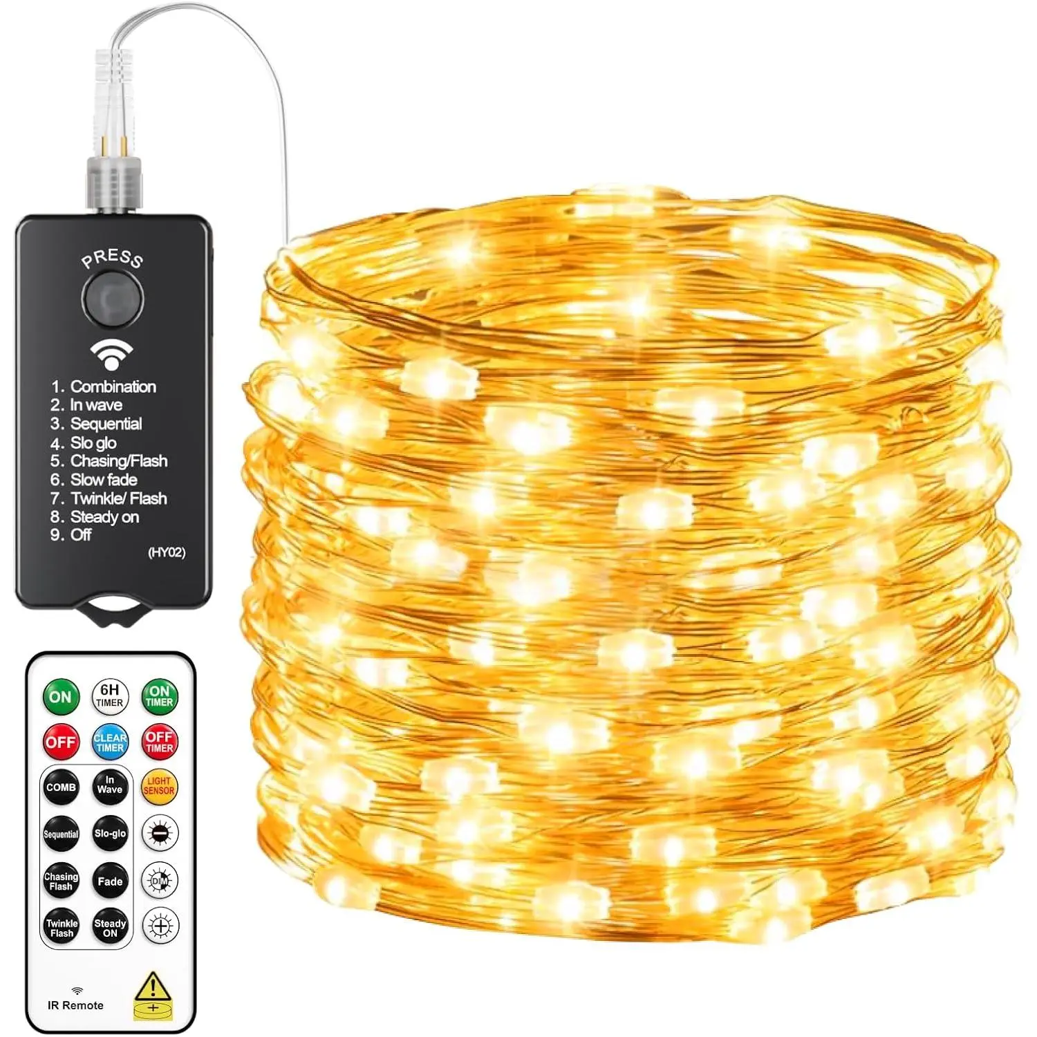 Rechargeable Fairy Lights with Remote, 66ft 200 LED Twinkle Lights with DIY Timer & Light Sensor,  Outdoor String Lights for Bedroom Patio Christmas Tree Decor, Warm White