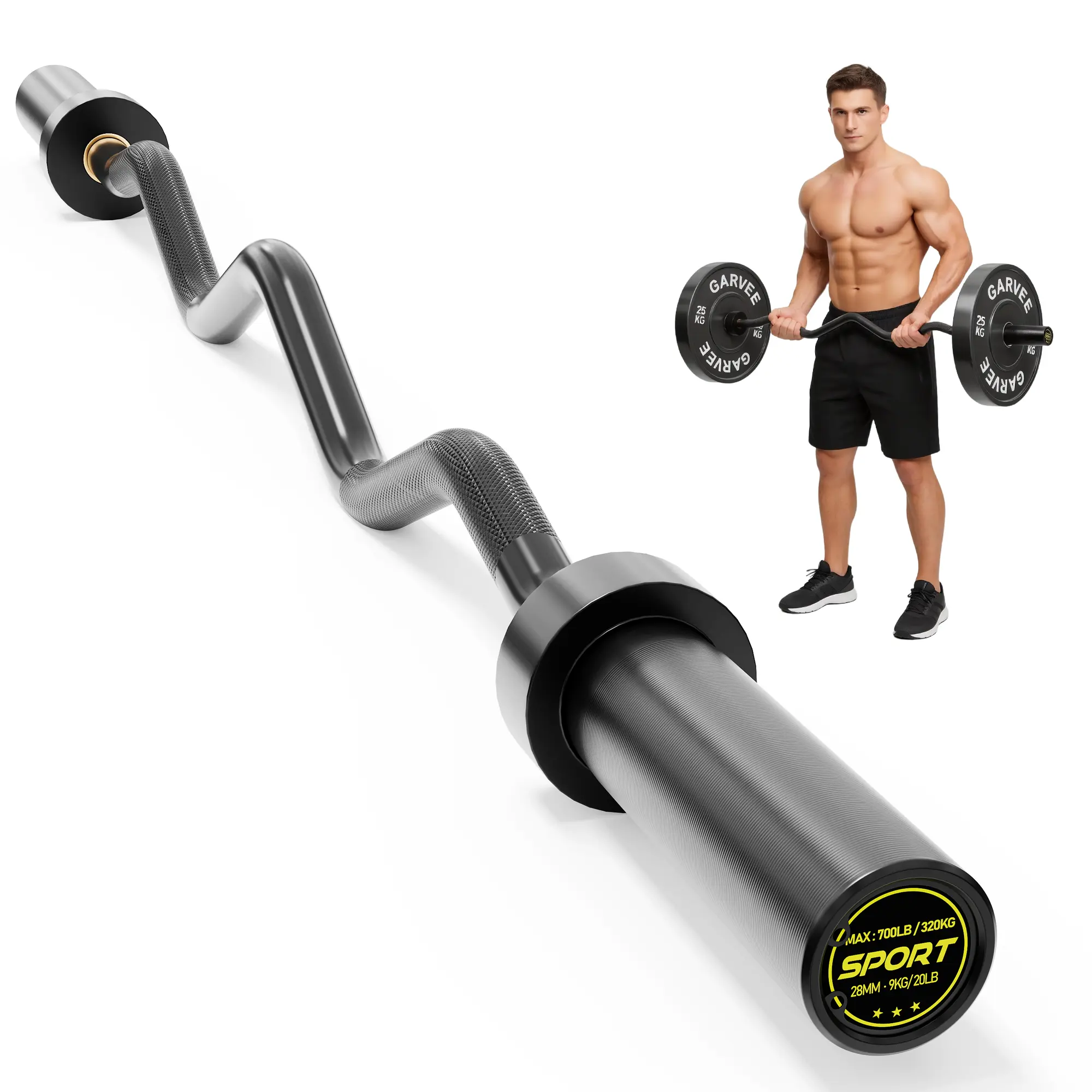47-Inch EZ Curl Olympic Barbell, 700LB Heavy Duty Build with Needle Bearings, 2-Inch Plate Compatibility for Arm Strength Training, Gym Style & Iron Disc Weight Lifting, Hand Grip Builder Home Gym Equipment