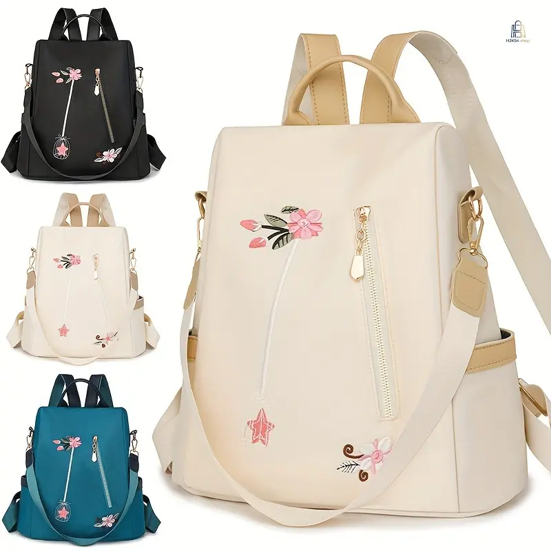 Women's Nylon Minimalist Backpack - Korean Look Cute Aesthetic Bookbag with Zip Closure, Female Shoulder Strap Bag for Daily Use, Lightweight Casual Daypack for School