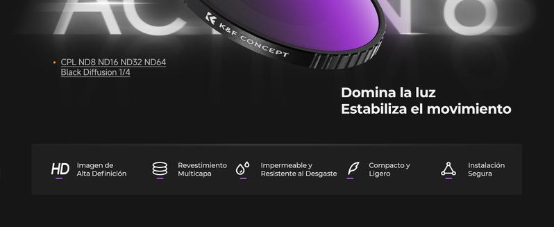 K&F CONCEPT Kit of 6 HD Filters Compatible with dji Osmo Action 6, CPL Filters ND8 ND16 ND32 ND64 Black Diffusion 1/4 Polarizer Light Reduction HD Optical Glass with Nano Multilayer Coating