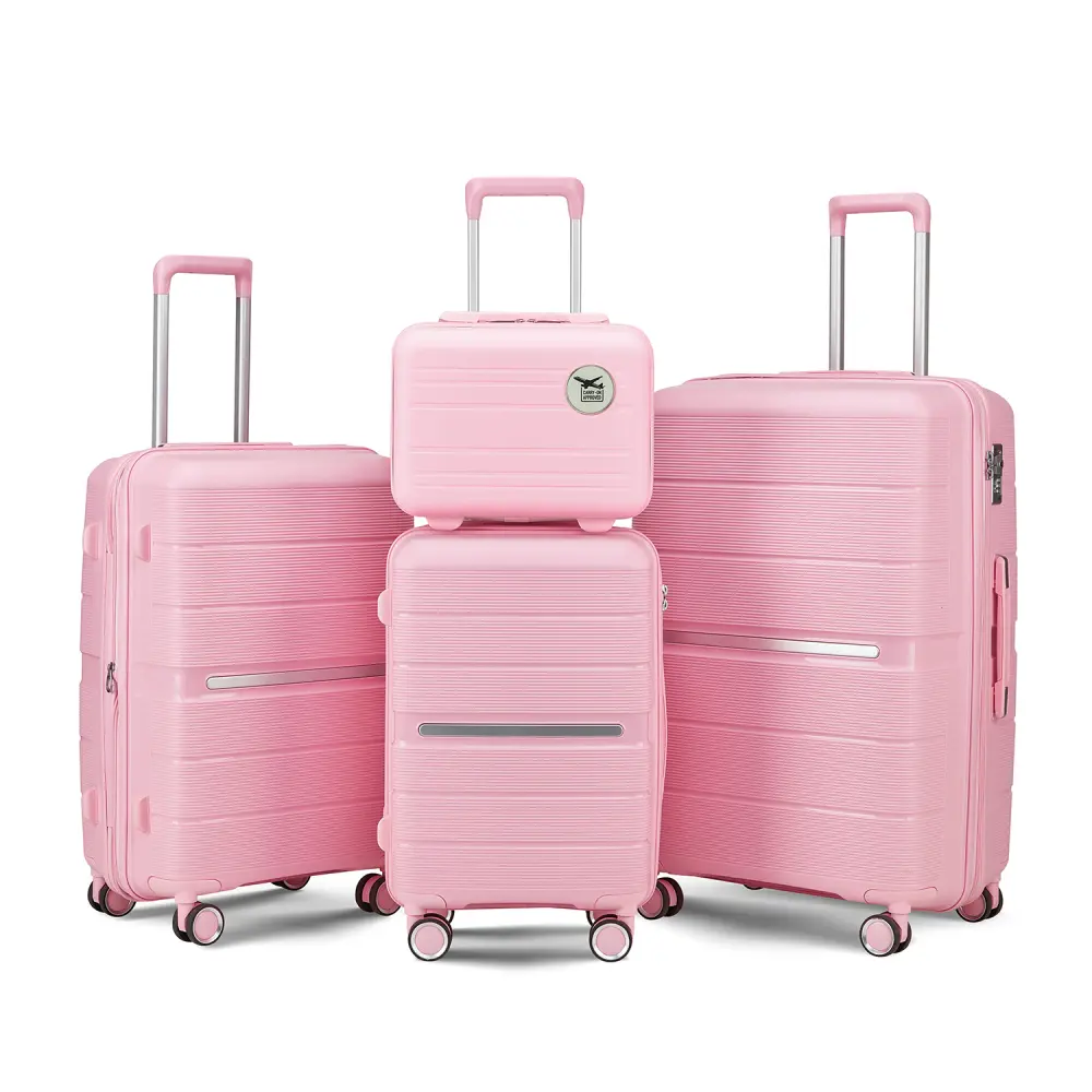 Unisex 4-Piece Hardshell Luggage Set - Rectangular PP Lightweight Durable Expandable ABS Suitcase with 4 Spinner Wheels 360 Rotation, Adjustable Soft Reinforced Grip Handles, Travel Size Products, Carry-On Ready (14in,20in,21in,24in,28in), Luggage Sets, M